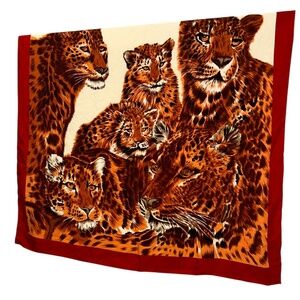 SPECTACULAR Pride of leopard print large scarf shawl wrap red trim